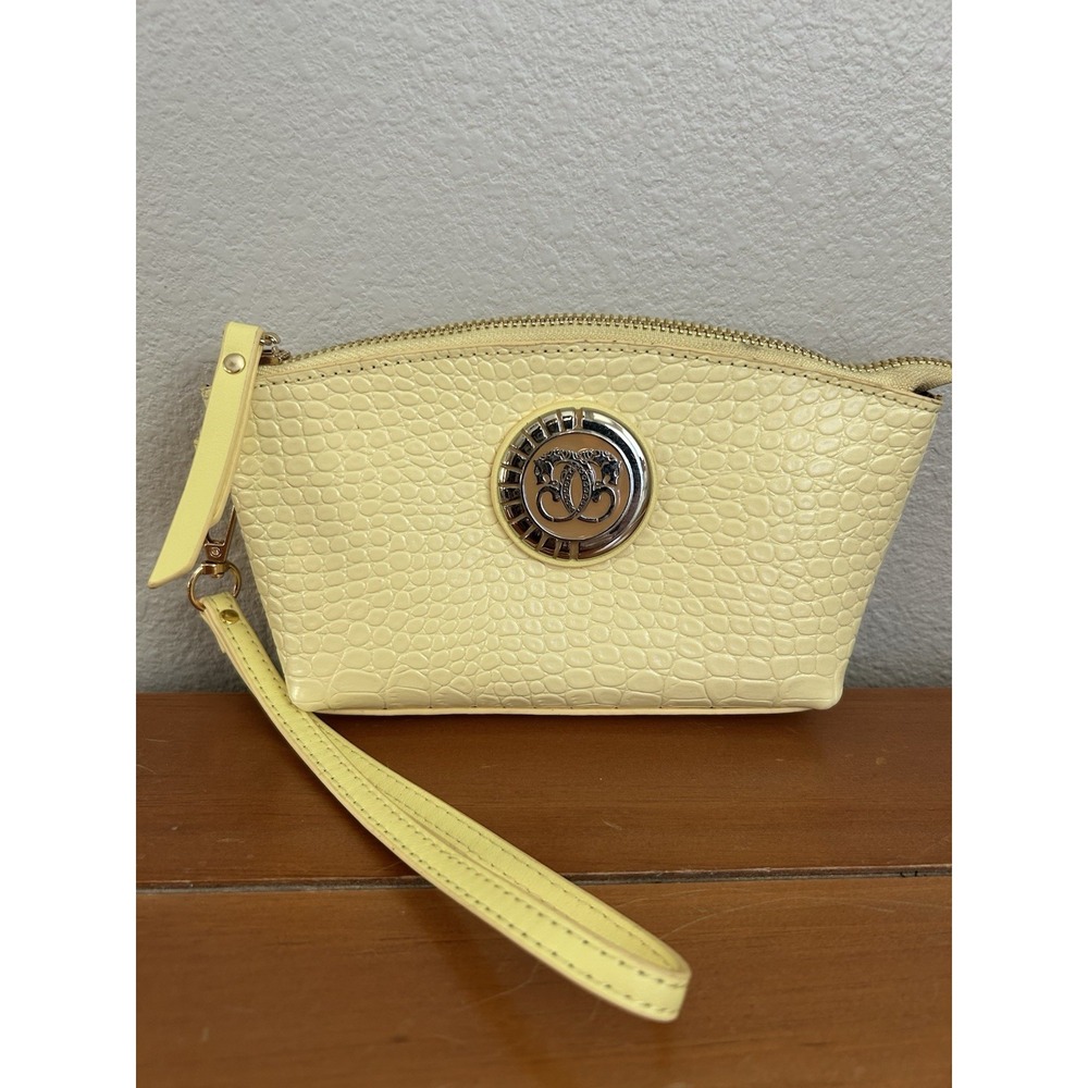 Sharif 1827 Designed in New York Double Jaguar Logo Yellow Leather Wristlet